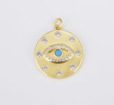 18K Gold Filled Blue Evil Eye Charm, Medallion with Cubic Pendant, Dainty Evil Eye Charm, Bohemian Jewelry Amulet Protection Necklace Supply CP1547